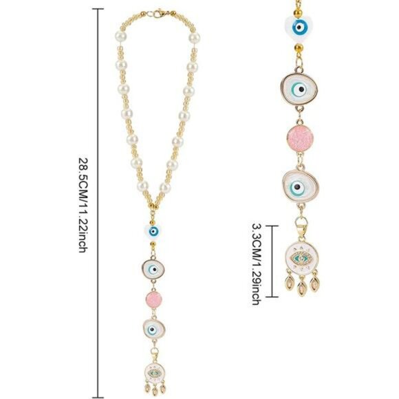 Heart evil eye car mirror hanging charm beaded rearview ornament sun catcher dec - Picture 3 of 8